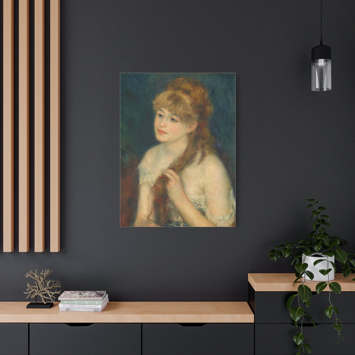Canvas Art -   Young Woman Braiding Her Hair by Auguste Renoir, 1876 , Stretched Matte 1 25"