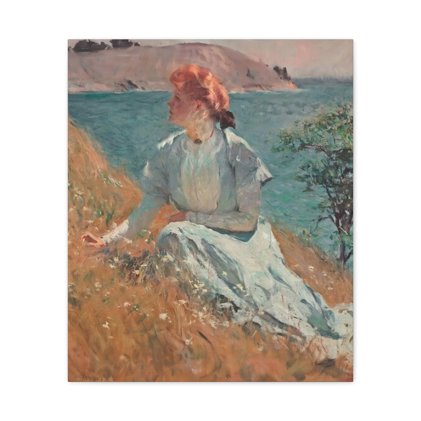 Canvas Art - Monet Style Floral Serenity with Elegant Woman and Flower Basket, Stretched Matte 1 25"