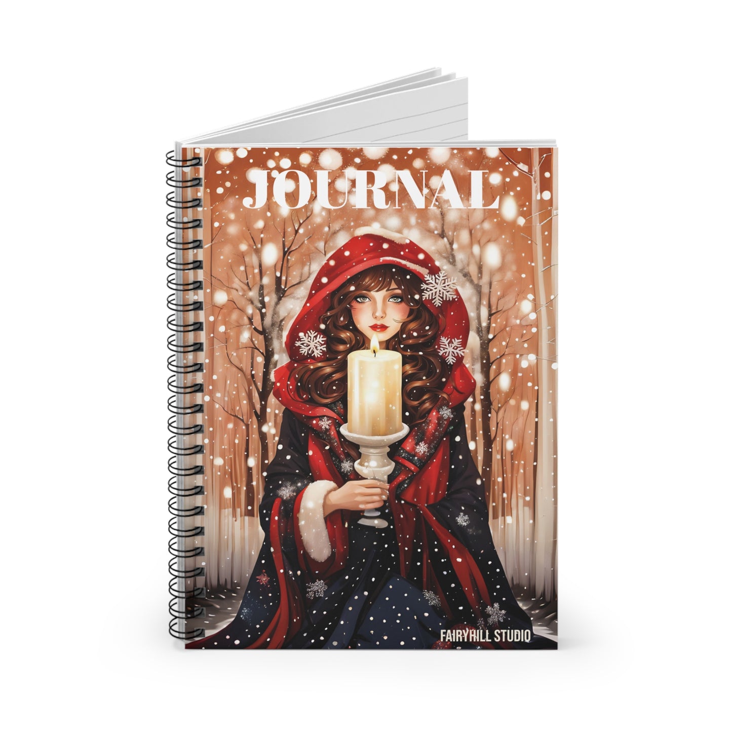 Spiral Notebook A girl with a winter Deer  Art