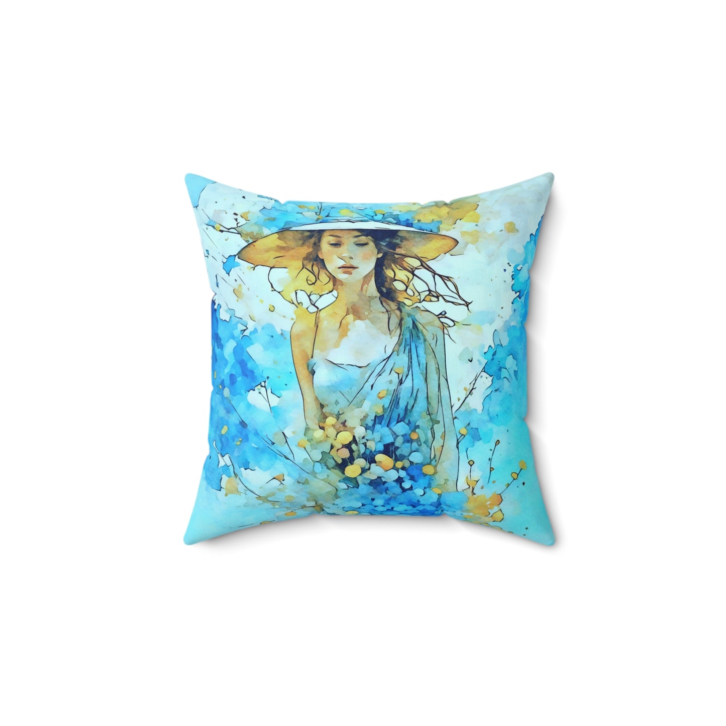 Spun Polyester Square the girl in Blue Pillow