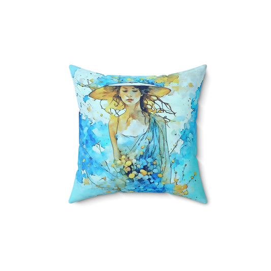 Spun Polyester Square the girl in Blue Pillow