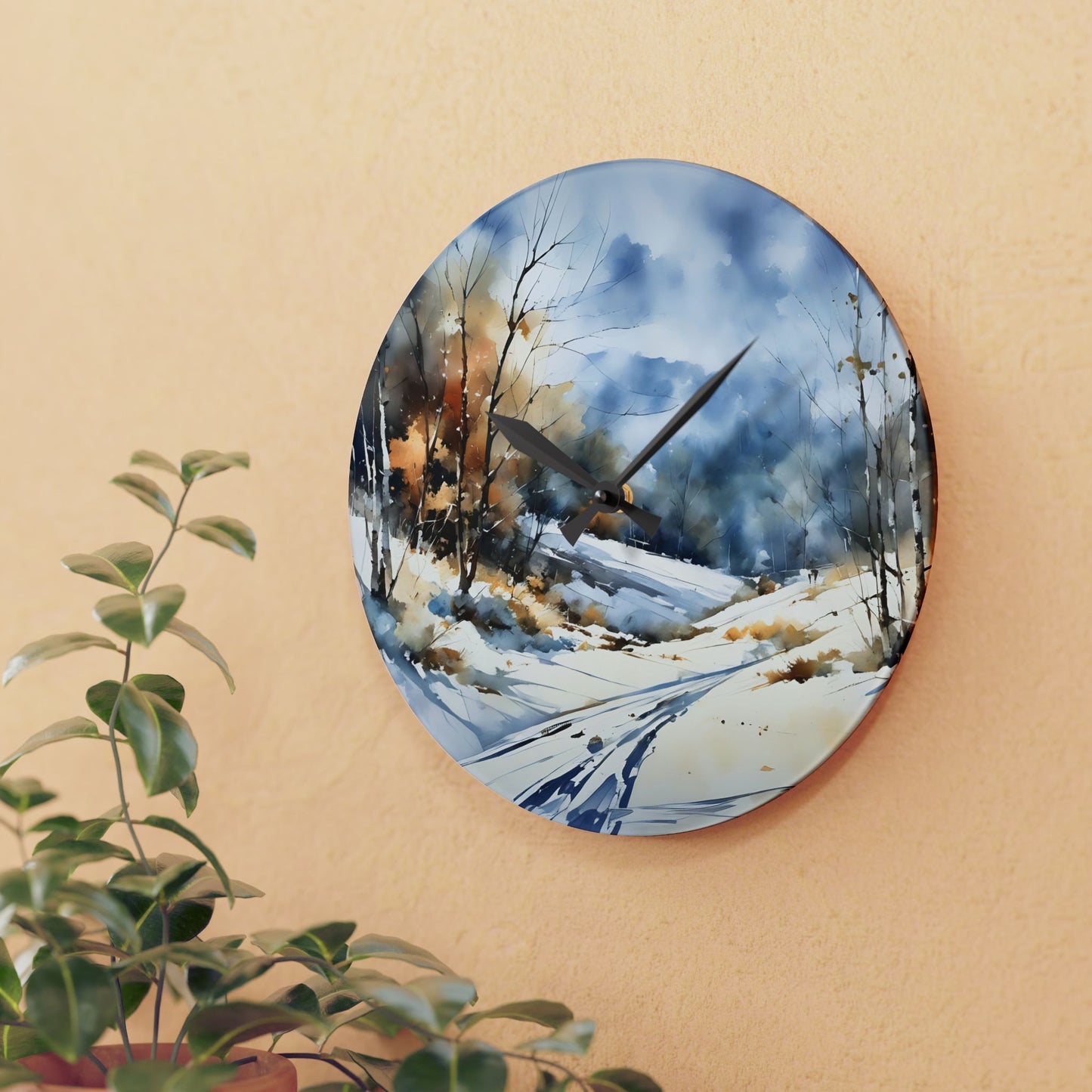 Acrylic Wall Clock Winter Scene Art - Fairyhill Studio