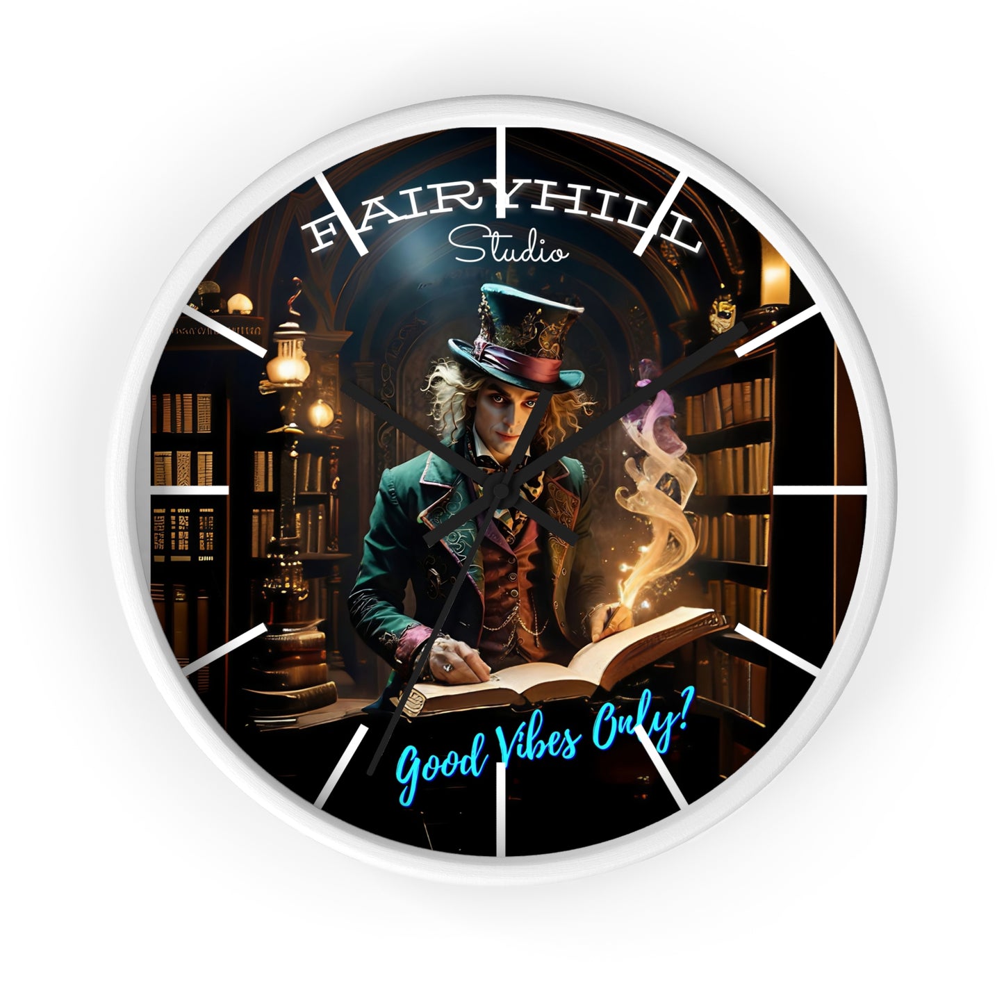 Wall Clock - Good Vibes Only - Mad hatter and Books Art