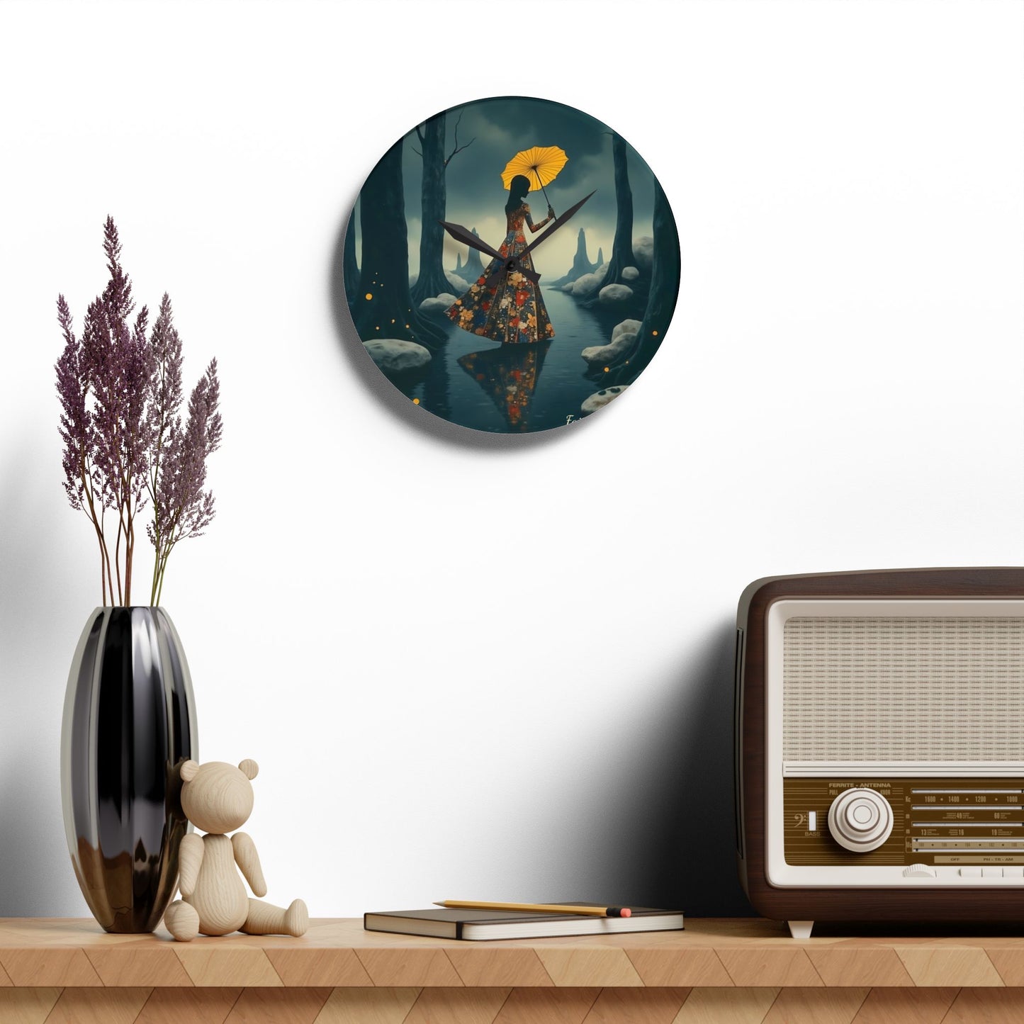 Yellow umbrella - by Fairyhill Studio  Wall clock  Gift   Acrylic Wall Clock