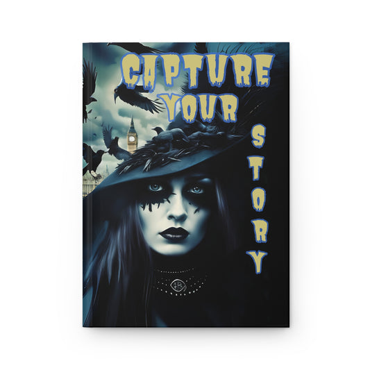 Hardcover Journal Matte - Gothic Halloween Notebook with Mysterious Woman and Crows Art