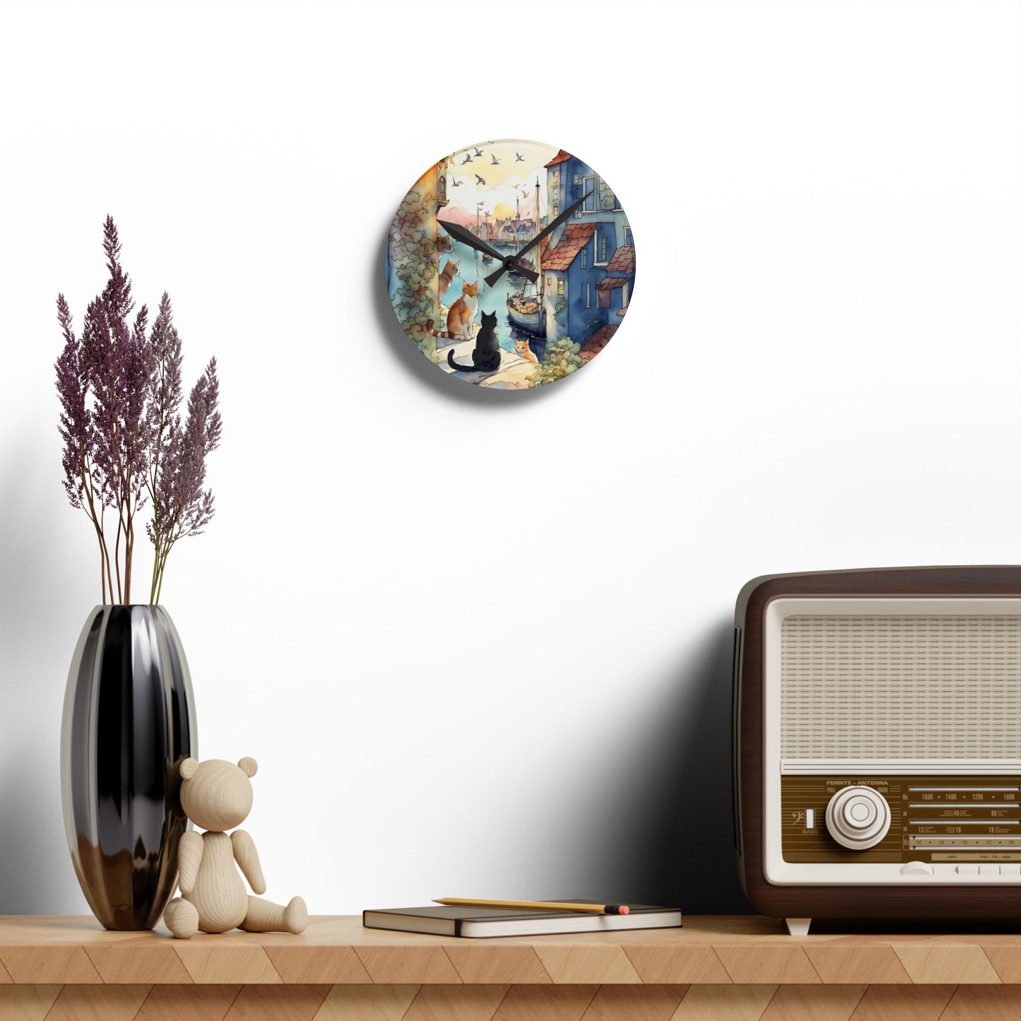 Cats by the Sea - by Fairyhill Studio  Wall clock  Gift   Acrylic Wall Clock
