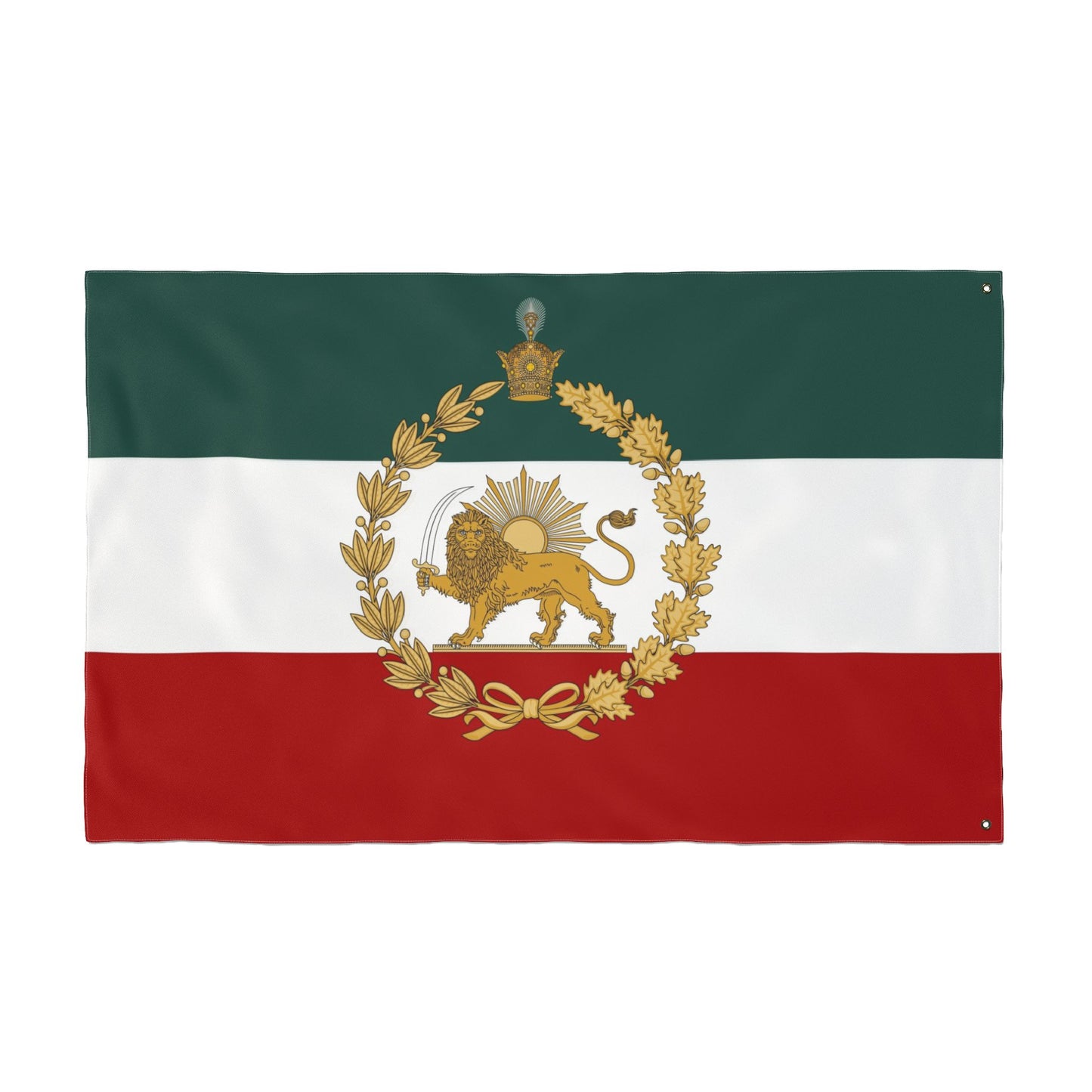 Imperial Iran Lion & Sun Flag with Pahlavi Crown and Golden Wreath (3x5 ft Double-Sided)