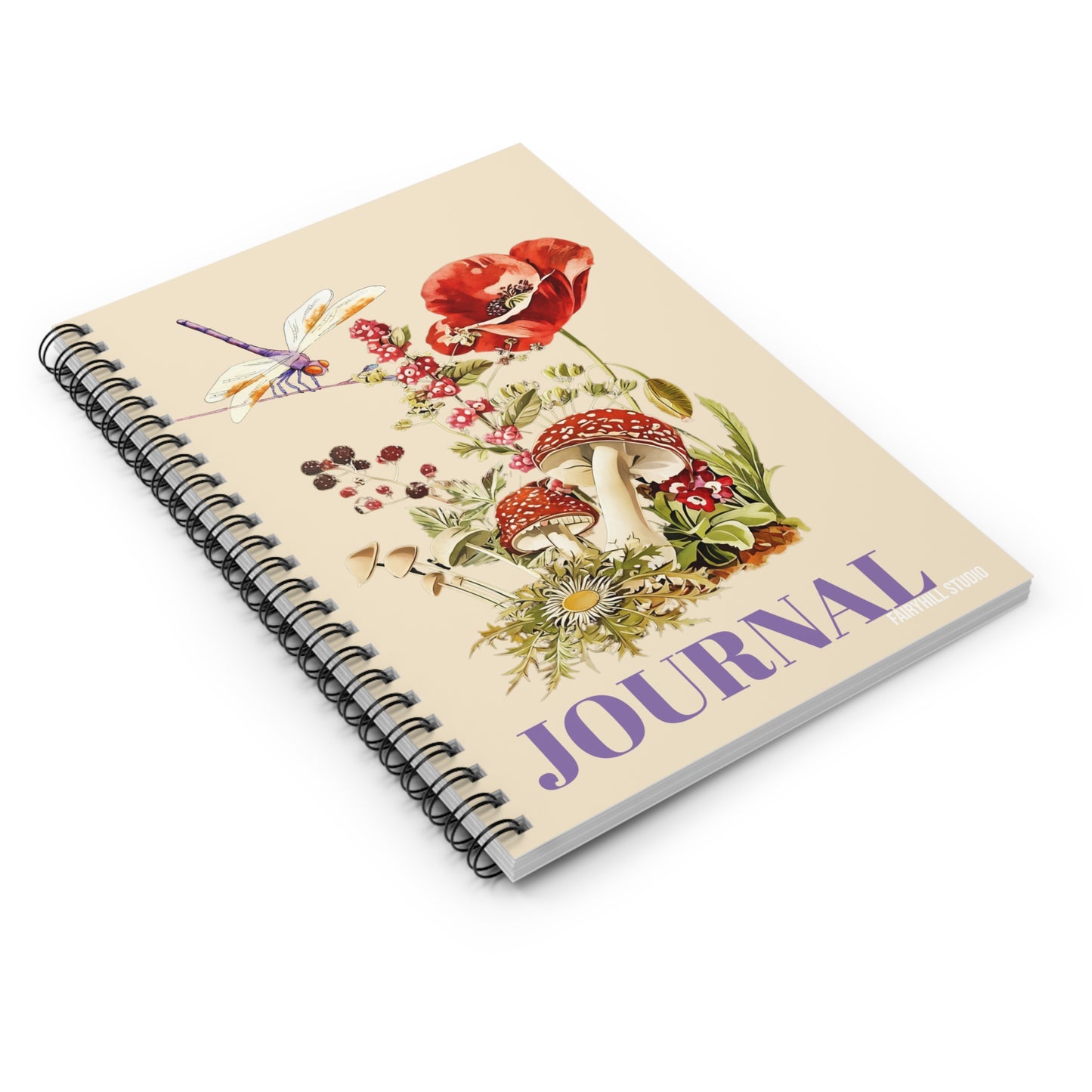 Spiral Notebook -Poppies mushrooms ,wild flowers and a Dragonfly