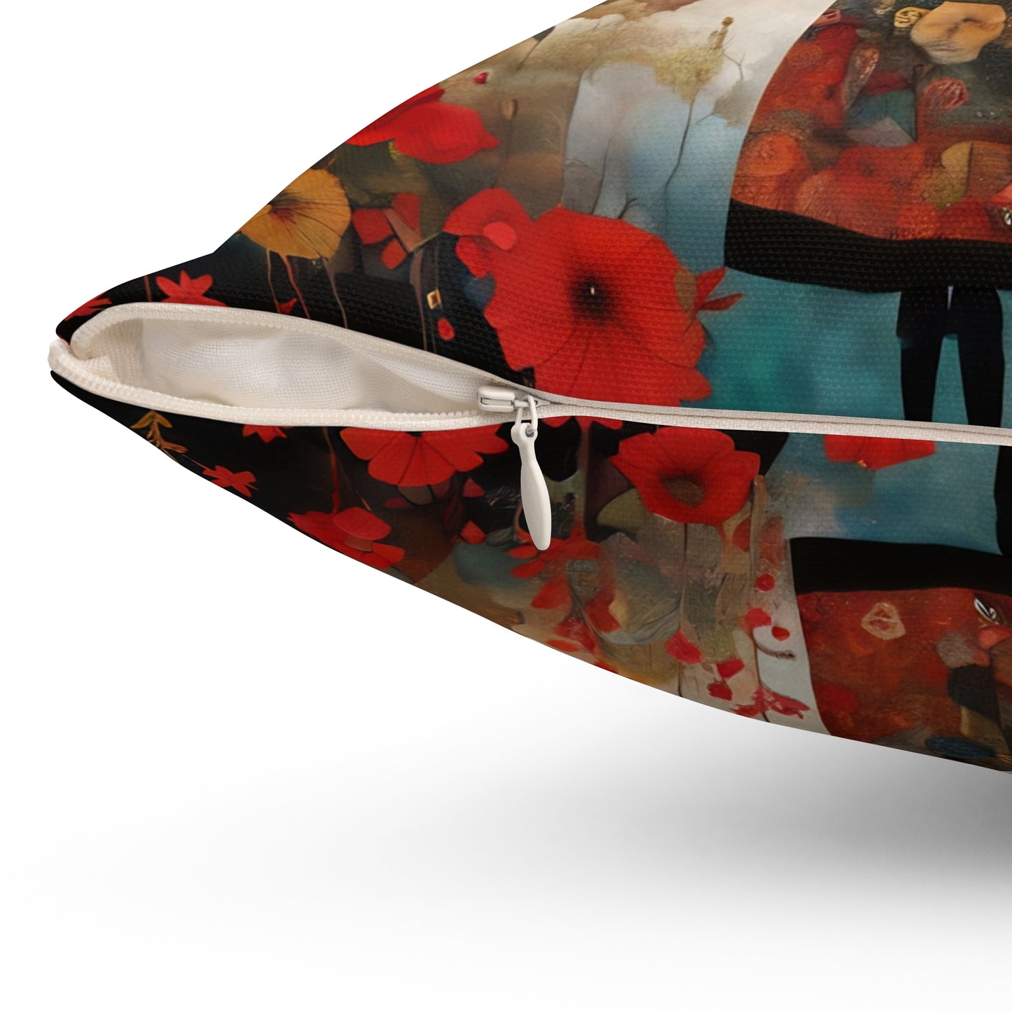 Moon struck/Red poppies  Square Pillow - by Fairyhill Studio