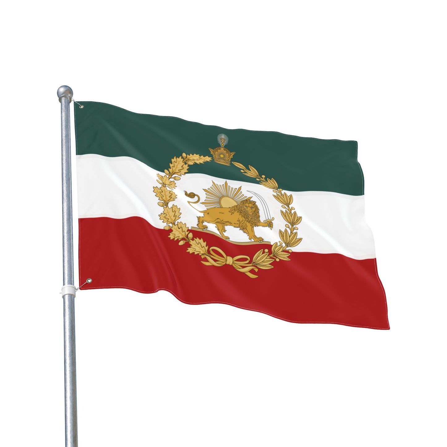 Imperial Iran Lion & Sun Flag with Pahlavi Crown and Golden Wreath (3x5 ft Double-Sided)