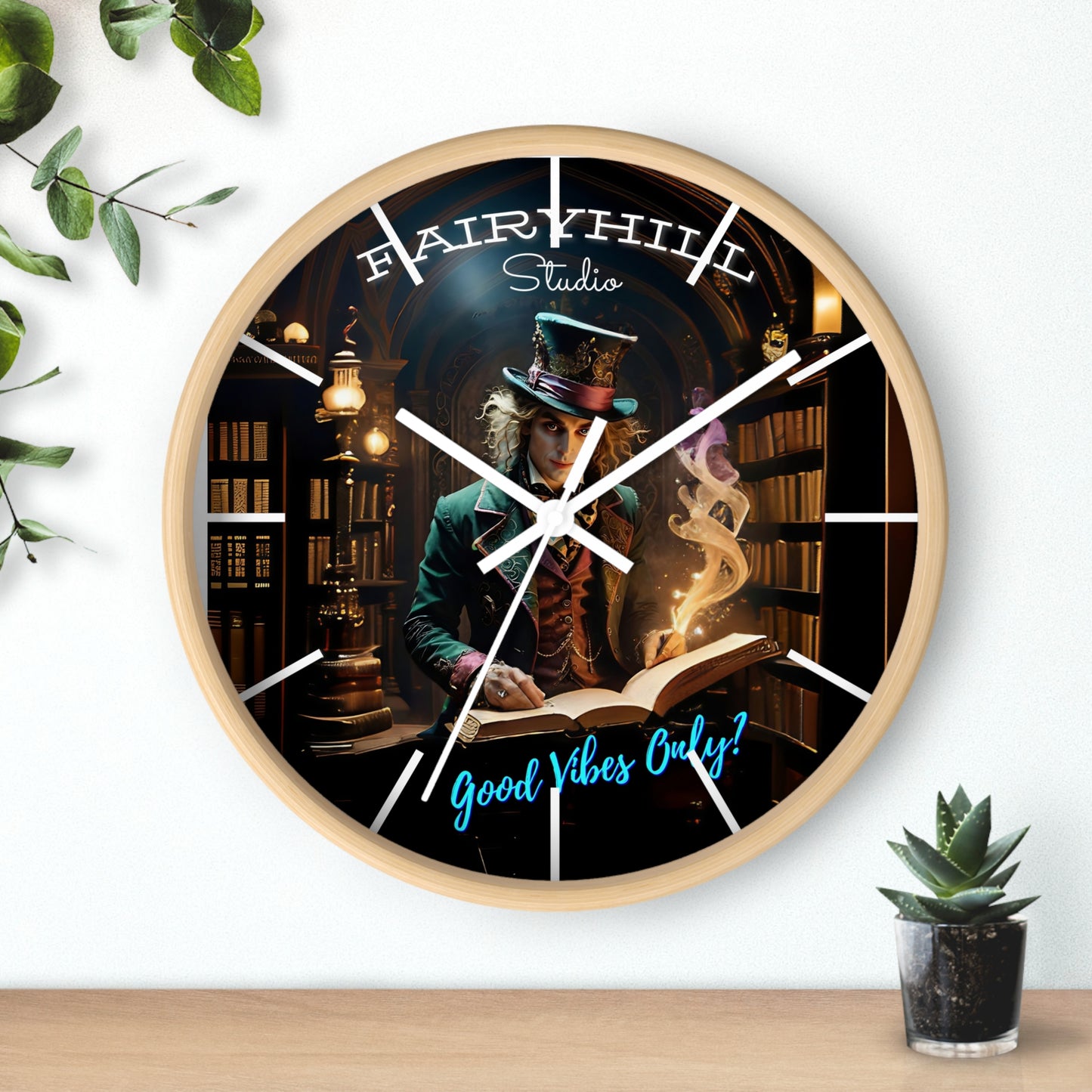 Wall Clock - Good Vibes Only - Mad hatter and Books Art
