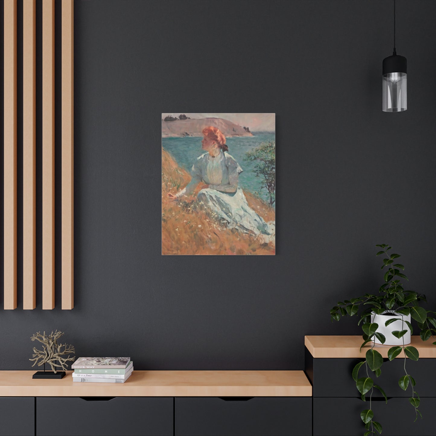 Canvas Art - Monet Style Floral Serenity with Elegant Woman and Flower Basket, Stretched Matte 1 25"