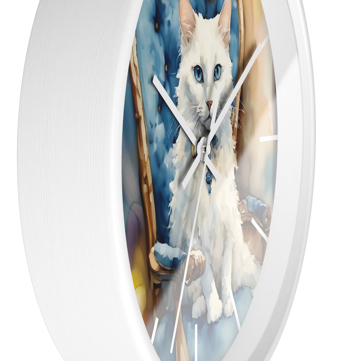 Fairy Hill Studio" White cat "  Wall Clock