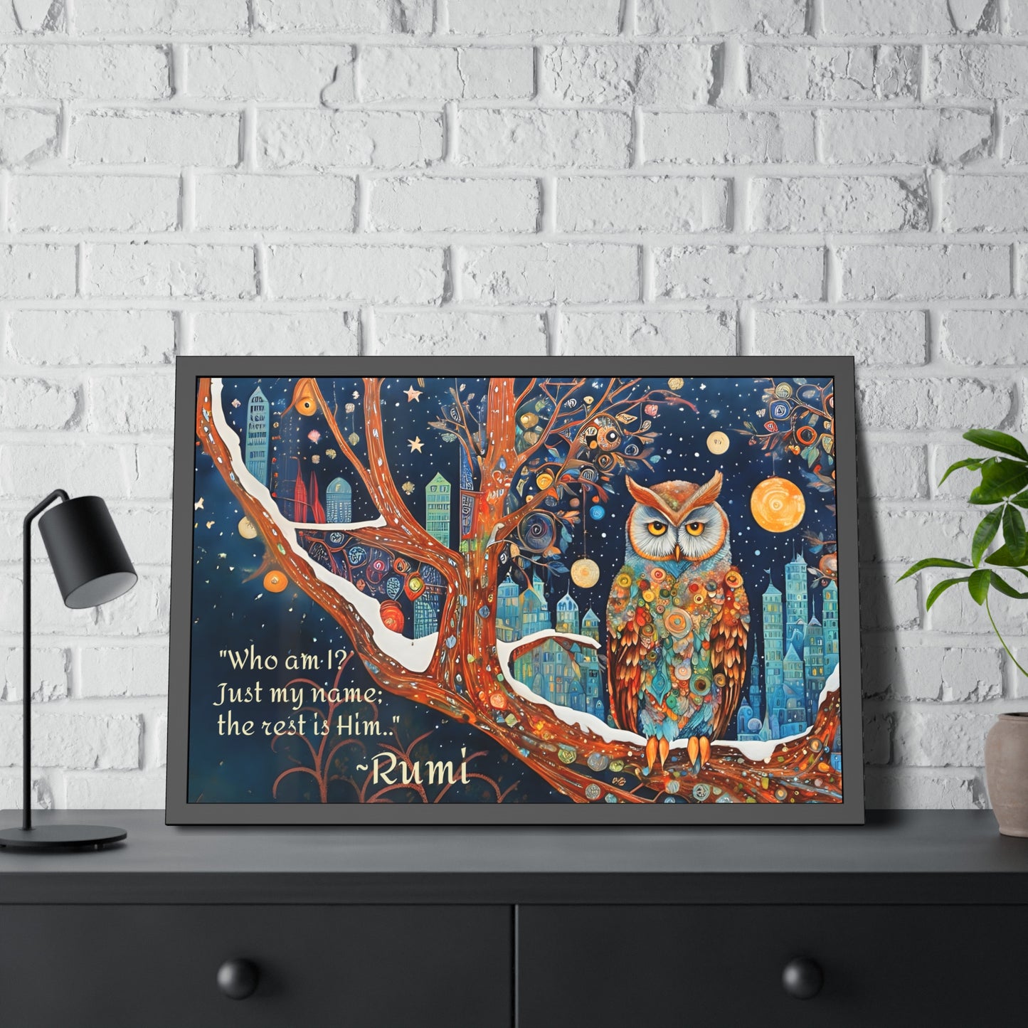 Framed Owl Rumi quote spiritual Owl Poster art by Fairyhill Studio