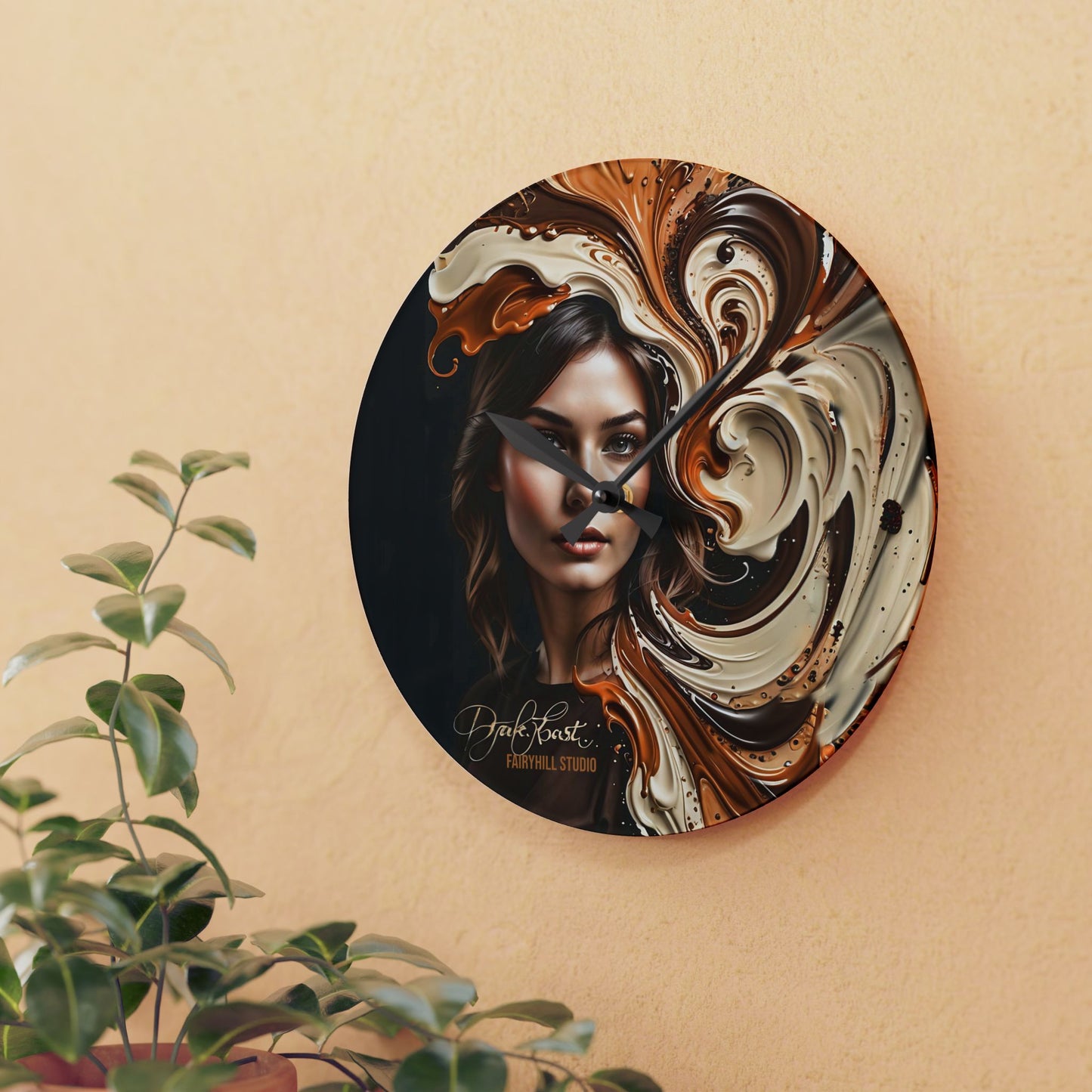 Acrylic Wall Clock  Dark Roast Coffee /Art