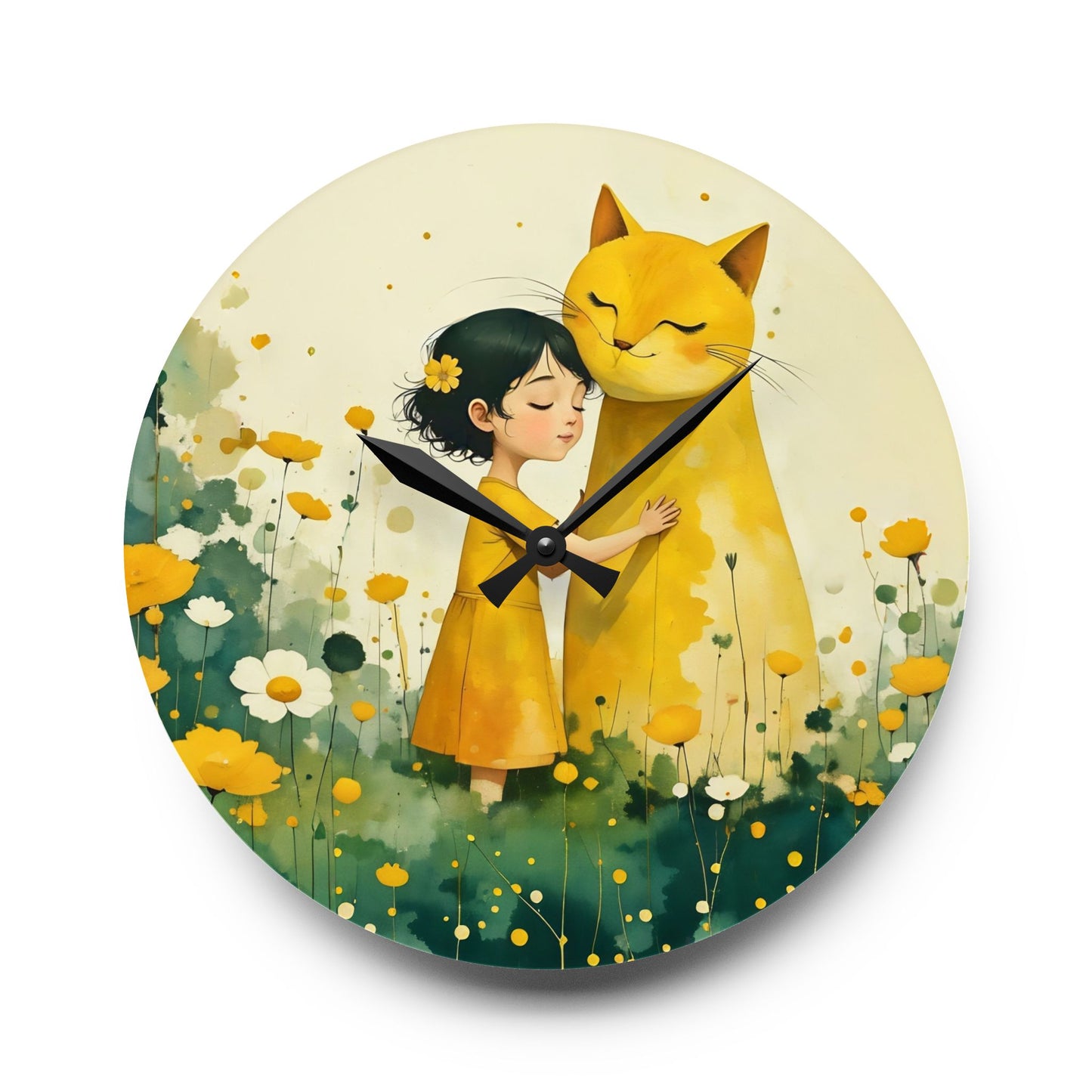 Girl with yellow cat Acrylic Wall Clock