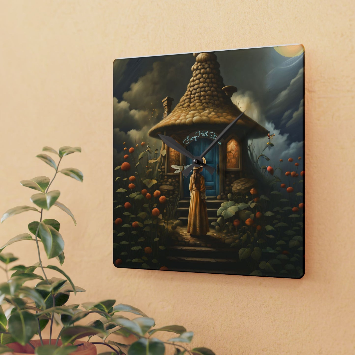 Wall Clock - Girl and Fairy Tale Cottage Design