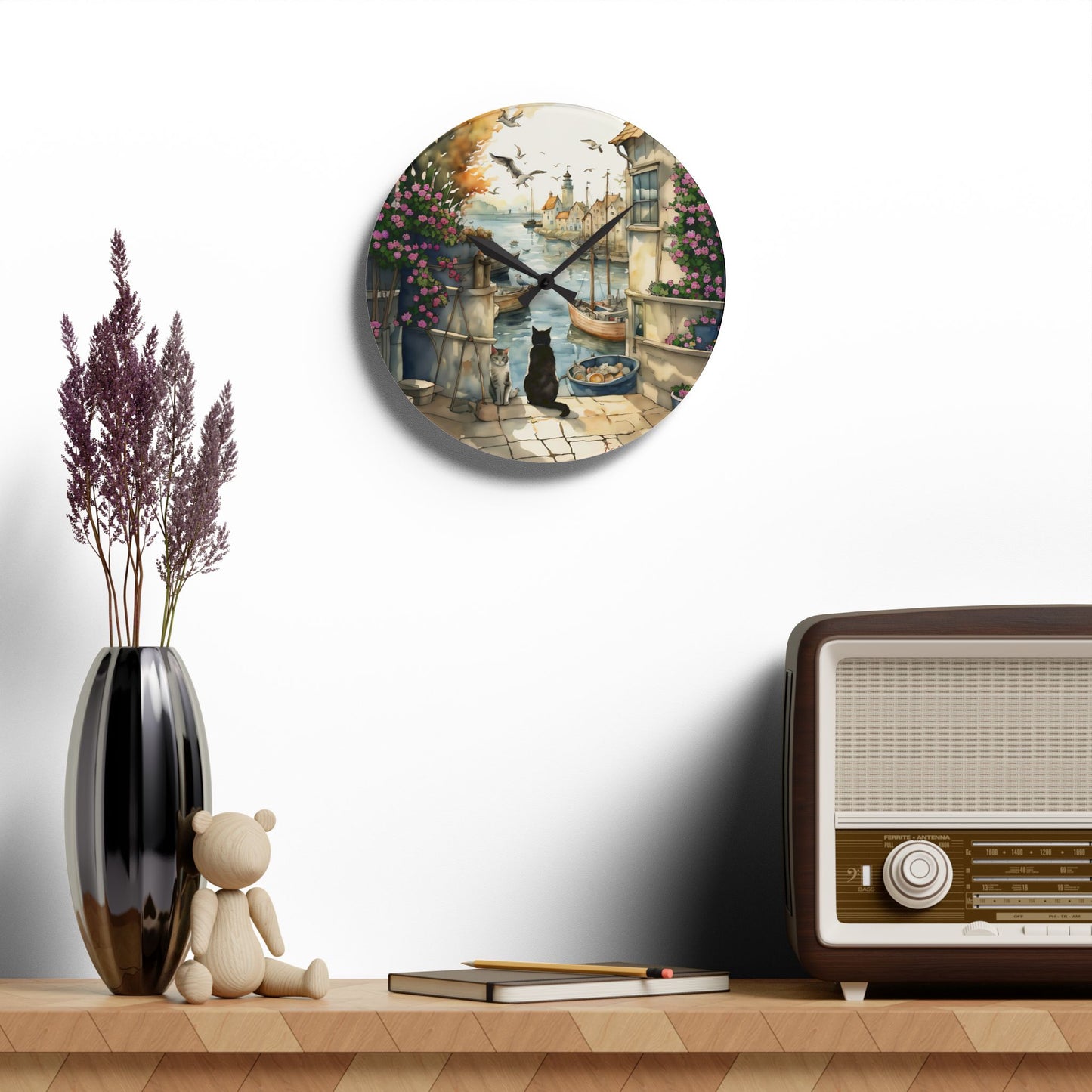 Harbour Cats - by Fairyhill Studio  Wall clock  Gift   Acrylic Wall Clock