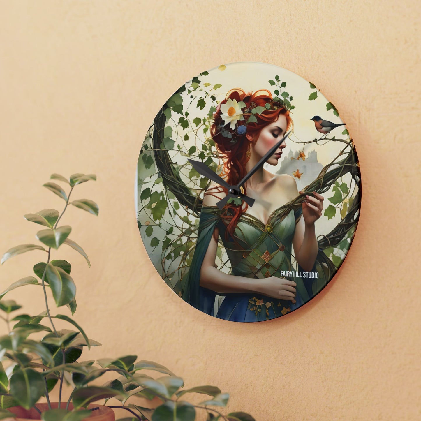 Acrylic Wall Clock Princess and the bird/Art