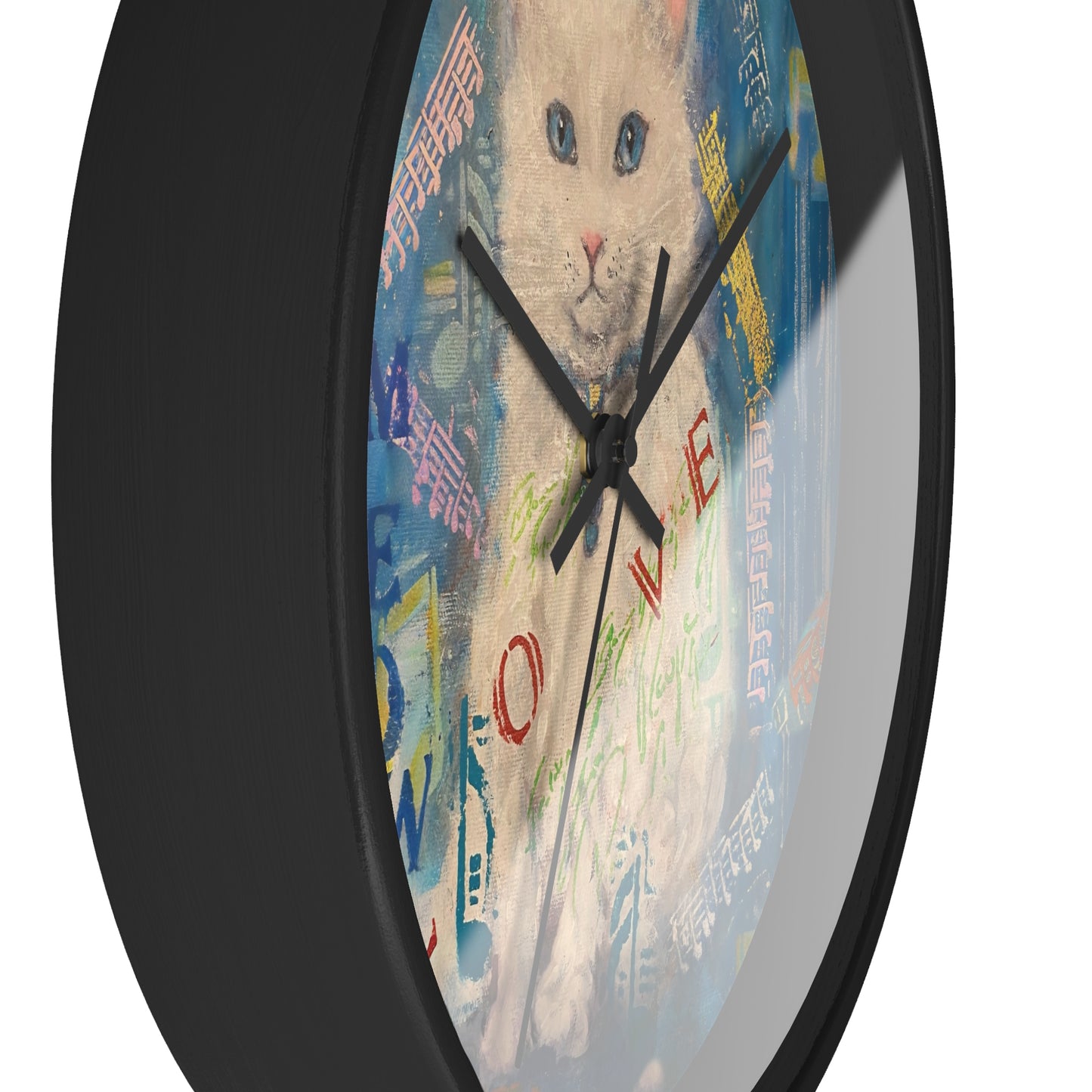 Cat Wall Clock - Lovely White Cat with Blue Eyes Art by Fairyhill Studio