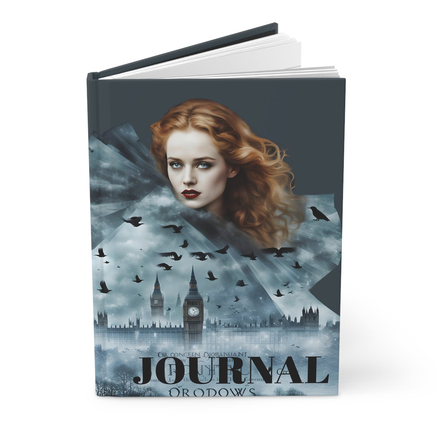 Hardcover Journal London City Skyline at Night Red Head Fashion Model Gift