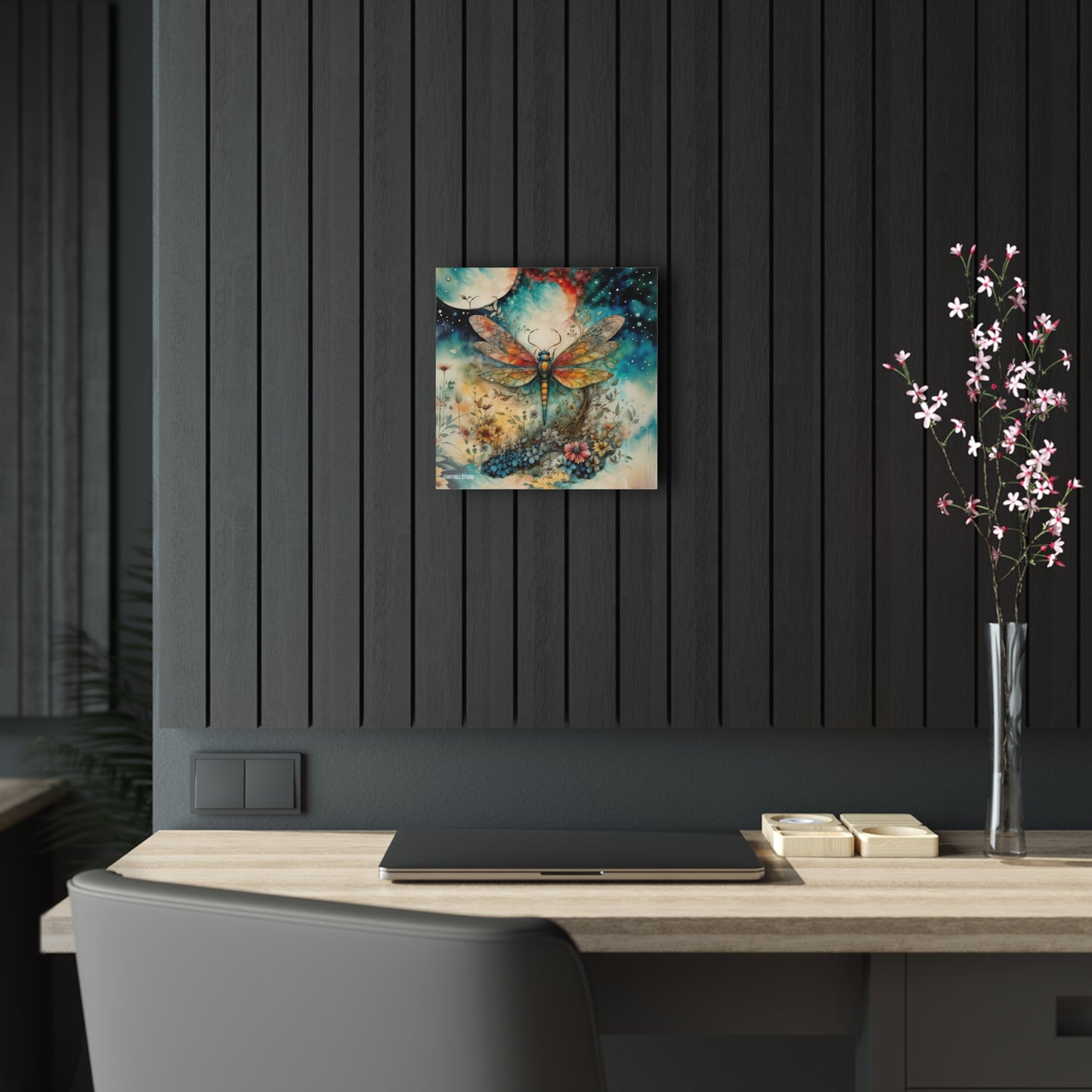 Art Acrylic Prints dragonfly  and the moon  colorful Art