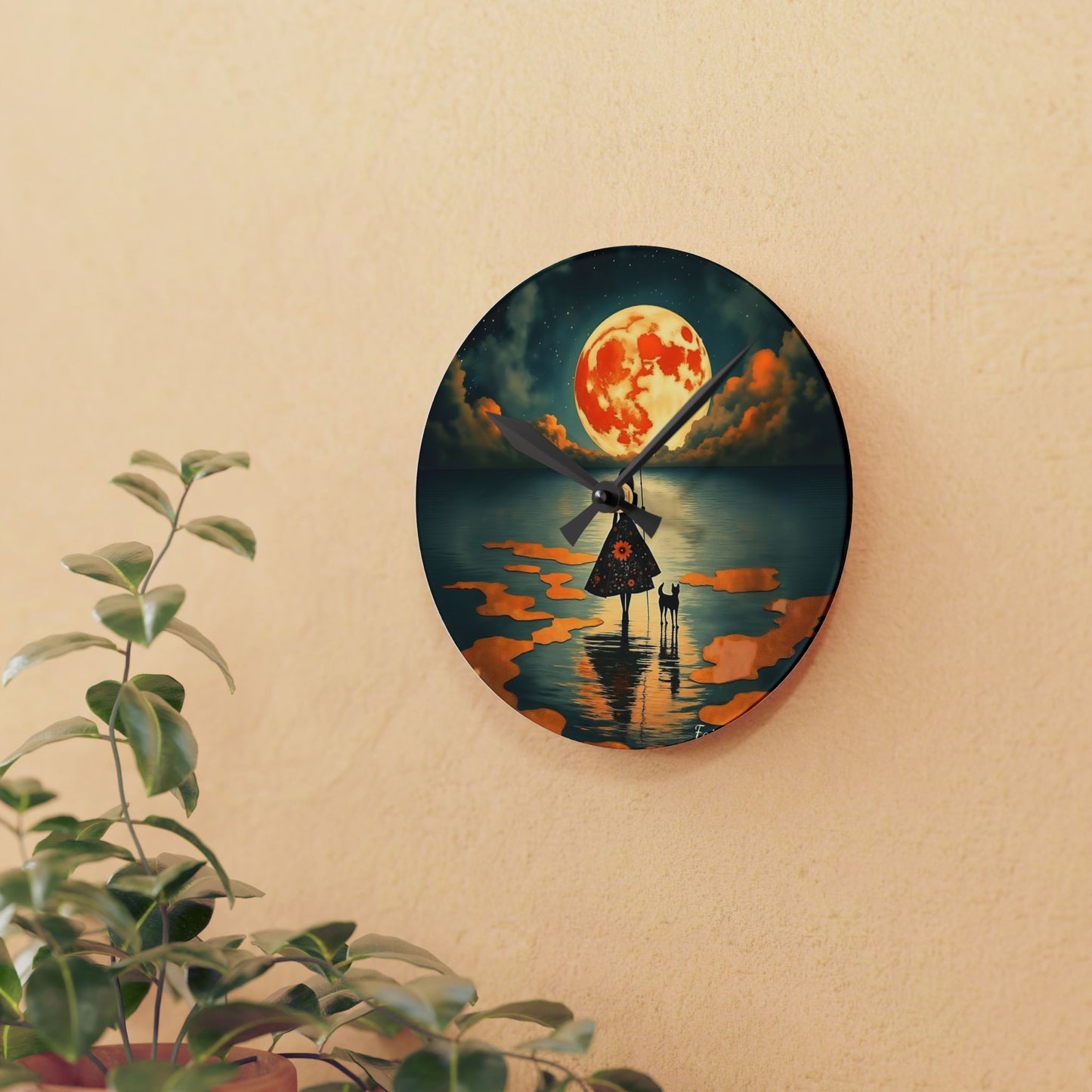 Girl with a fullmoon balloon   Wall clock  Gift   Acrylic Wall Clock