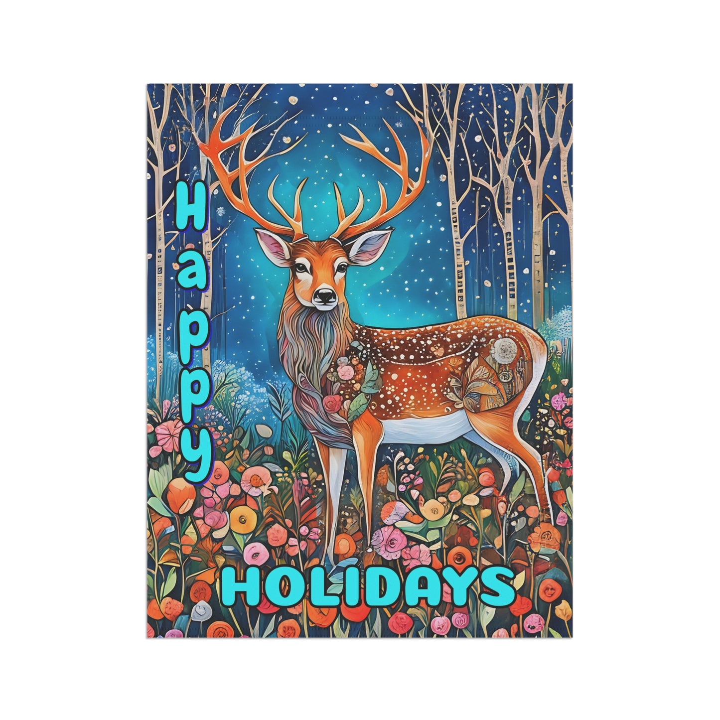 Garden Banner Deer Flag with vibrant colors and Happy Holidays Winter Yard Decor