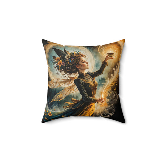 Square Pillow - Lovely   Magical Fairy Holding a Candle Whimsical Art by Fairyhill Studio