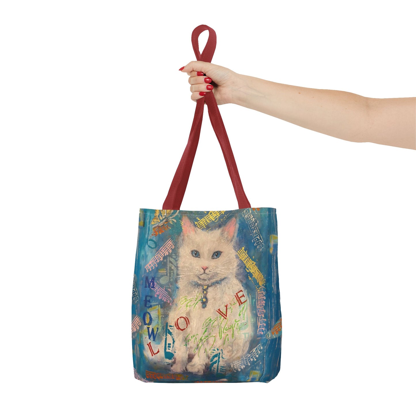 Tote Bag White Cat Good Vibes Only Wall Clock Art