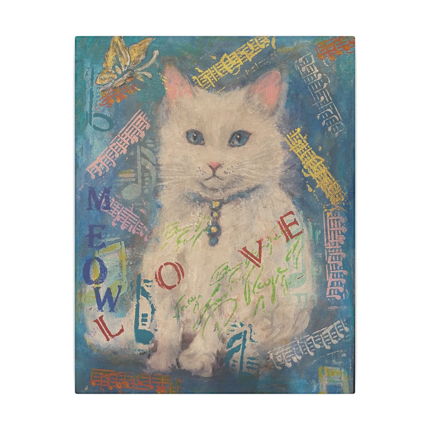 Canvas Wall Art: White Cute Cat Matte Canvas, Stretched, 0.75&quot; by FairyHill Studio