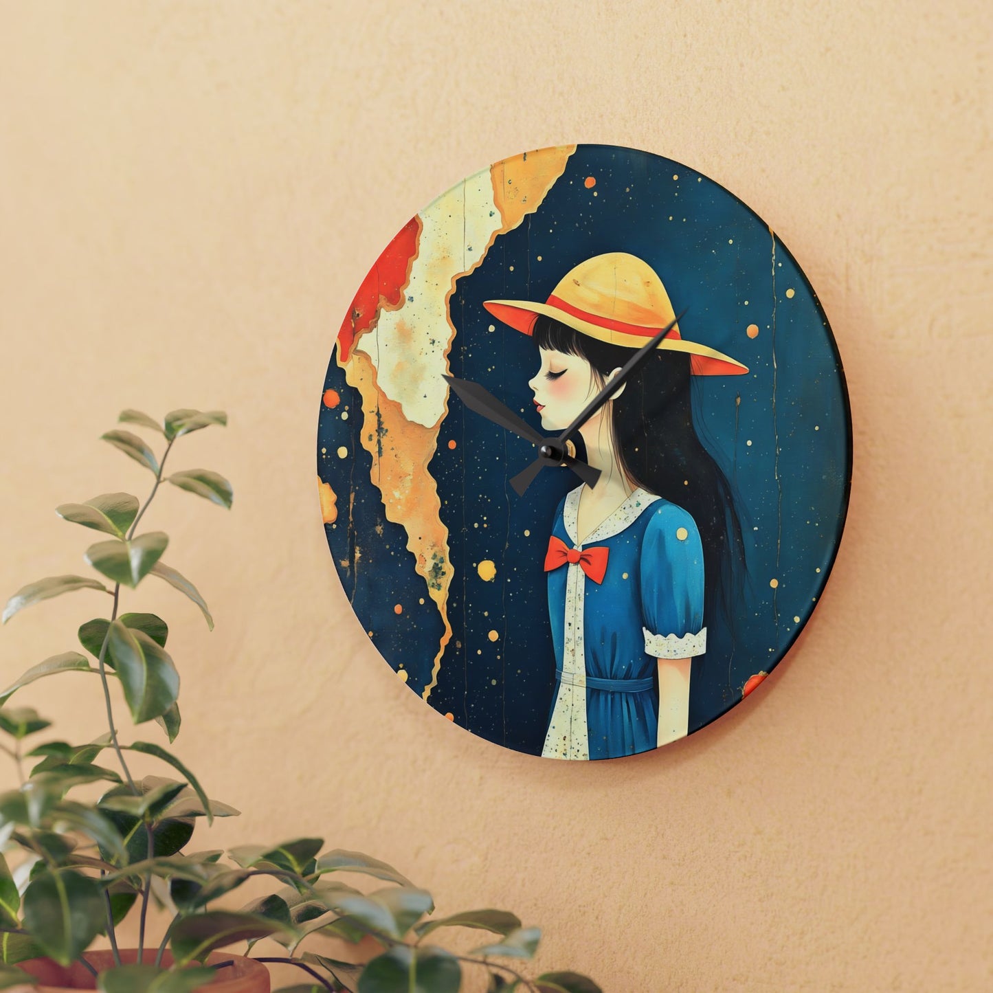 Medelaine with yellow hat Acrylic Wall Clock