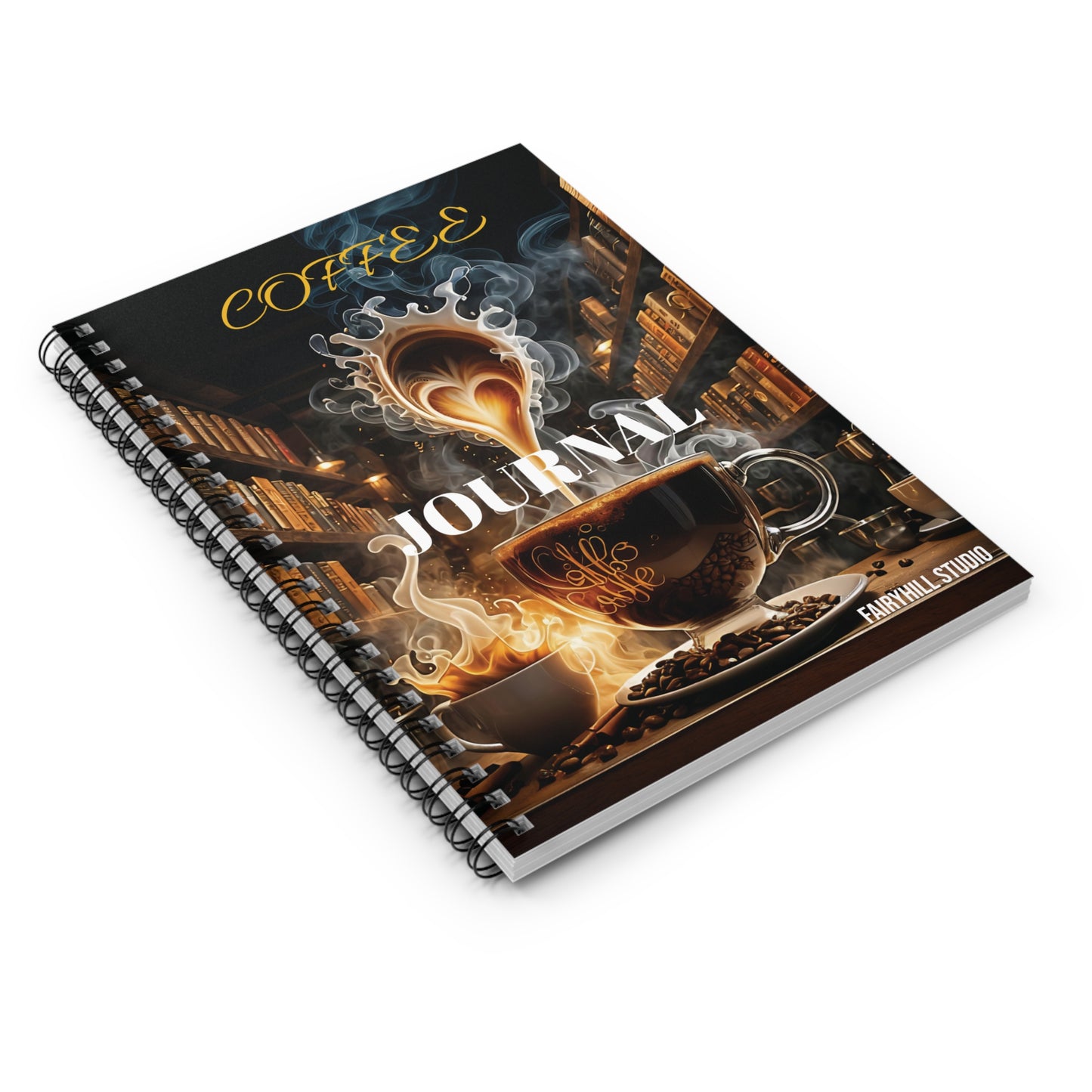 Coffee Spiral Notebook - Ruled Line with Fresh Cup of Coffee Art
