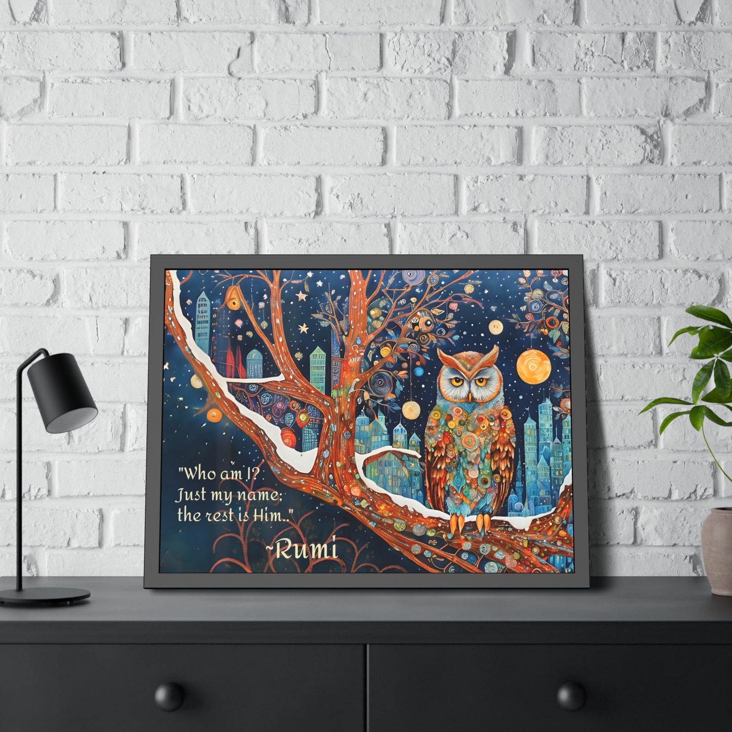 Framed Owl Rumi quote spiritual Owl Poster art by Fairyhill Studio