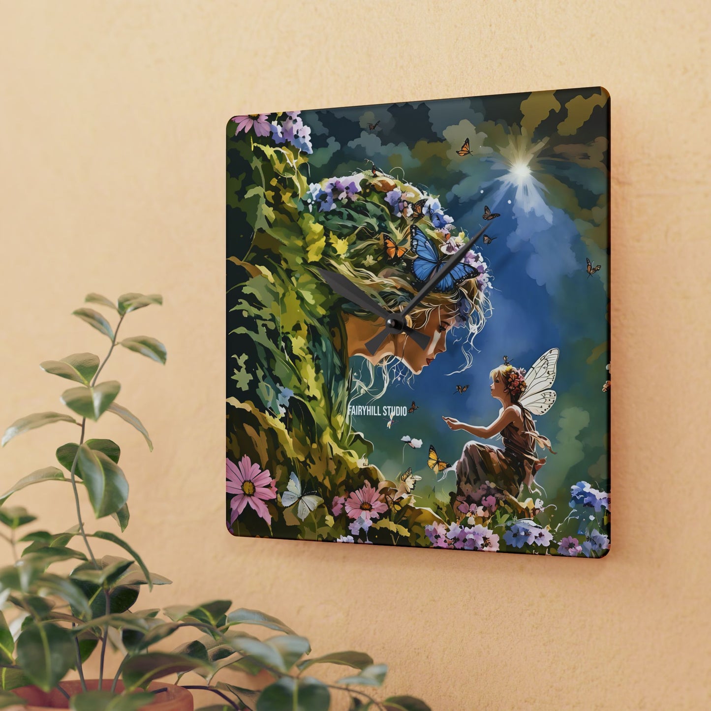 Wall Clock - Nature Fairy Offering Gifts to the Goddess of Nature - Meaningful Art
