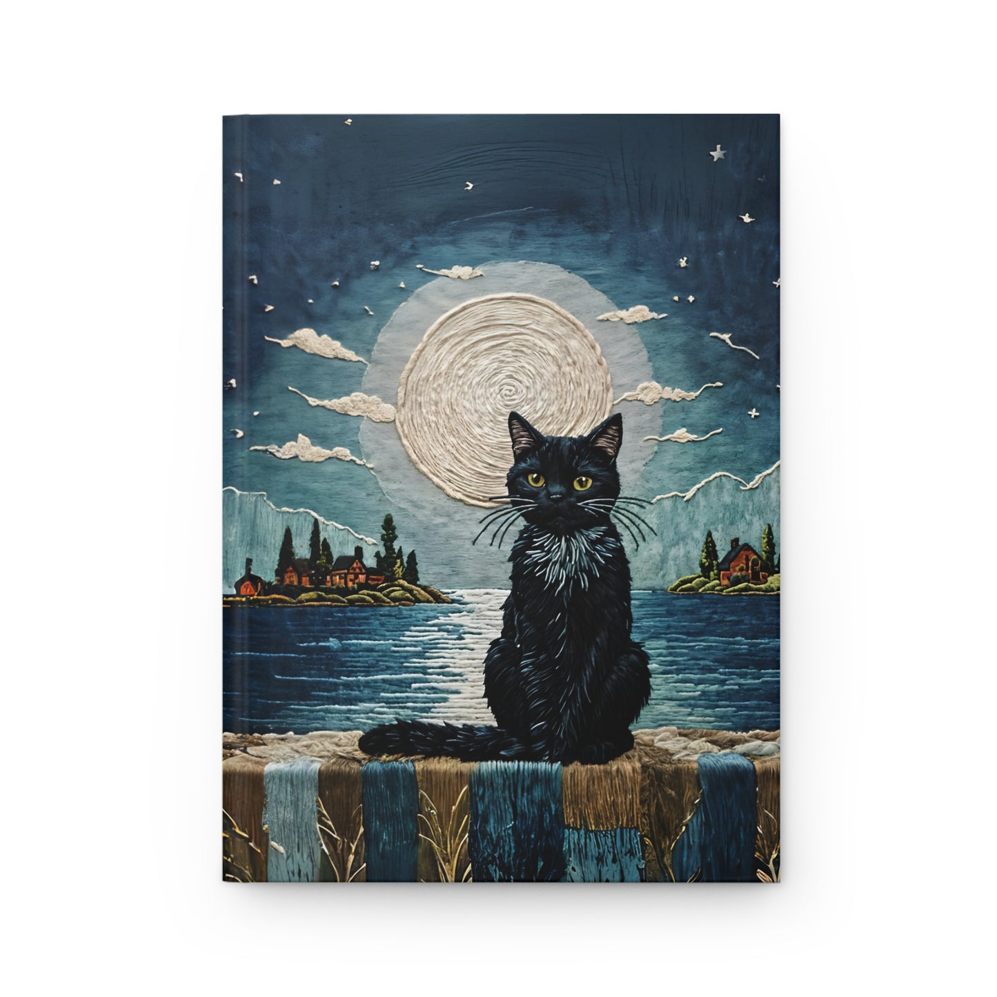 Hardcover Journal Matte Black Cat Fullmoon Moonlight Art Writing Notebook