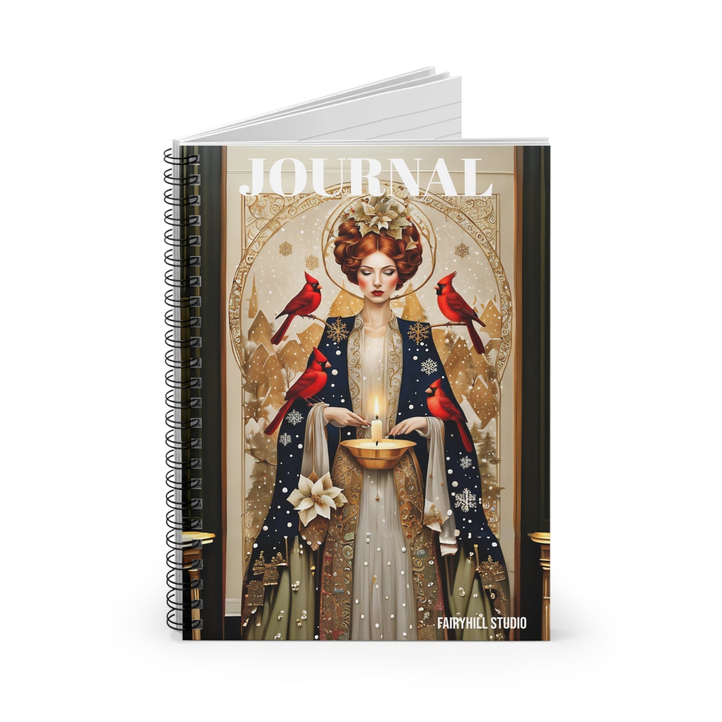 Spiral Notebook -Girl with red winter cardinal birds