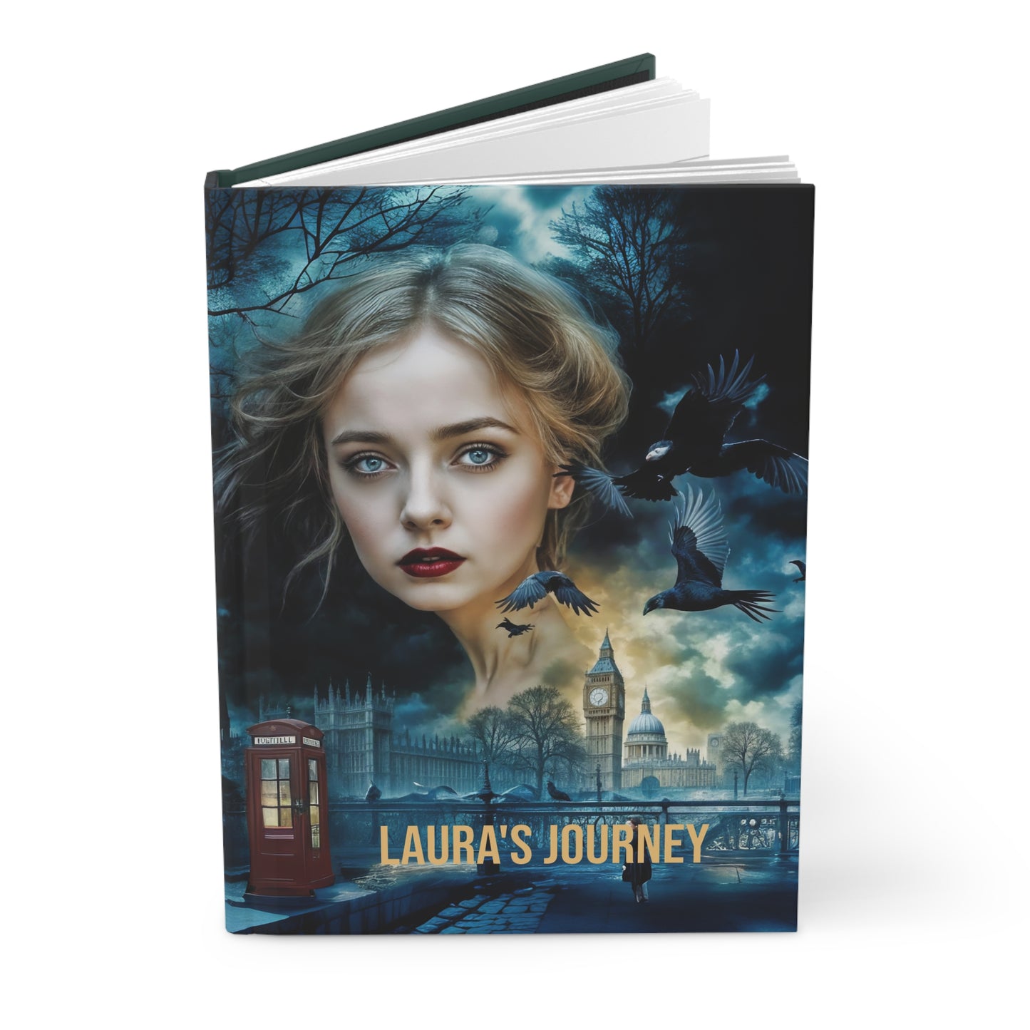 Hardcover Journal Matte Customized Lovely Girl London City Background at Night Notebook Art Gift