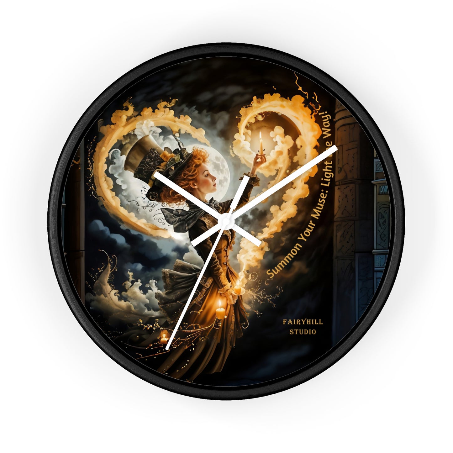 Acrylic Wall Clock - Mad Hatter Fairy Muse with Candle Art by Fairyhill Studio