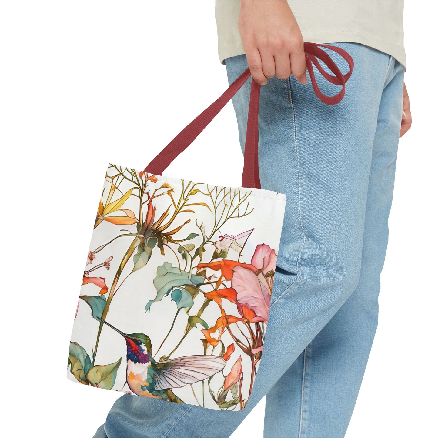 Tote Bag Hummingbird in Wildflowers Art