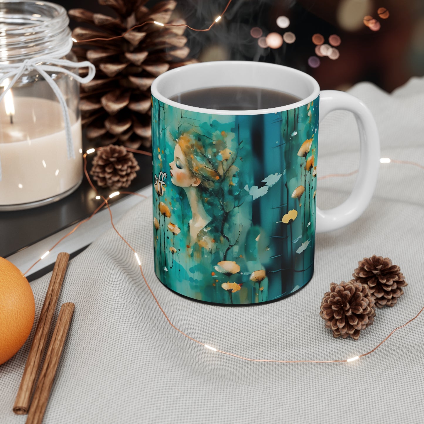 Mug Blue Forest Fairy Art 11oz - 'Don't Piss off the Fairies'