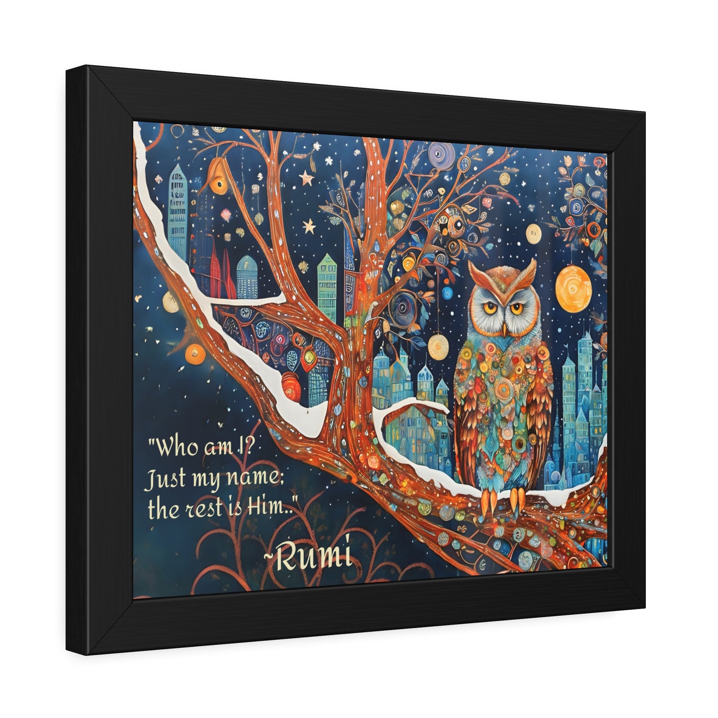 Framed Owl Rumi quote spiritual Owl Poster art by Fairyhill Studio