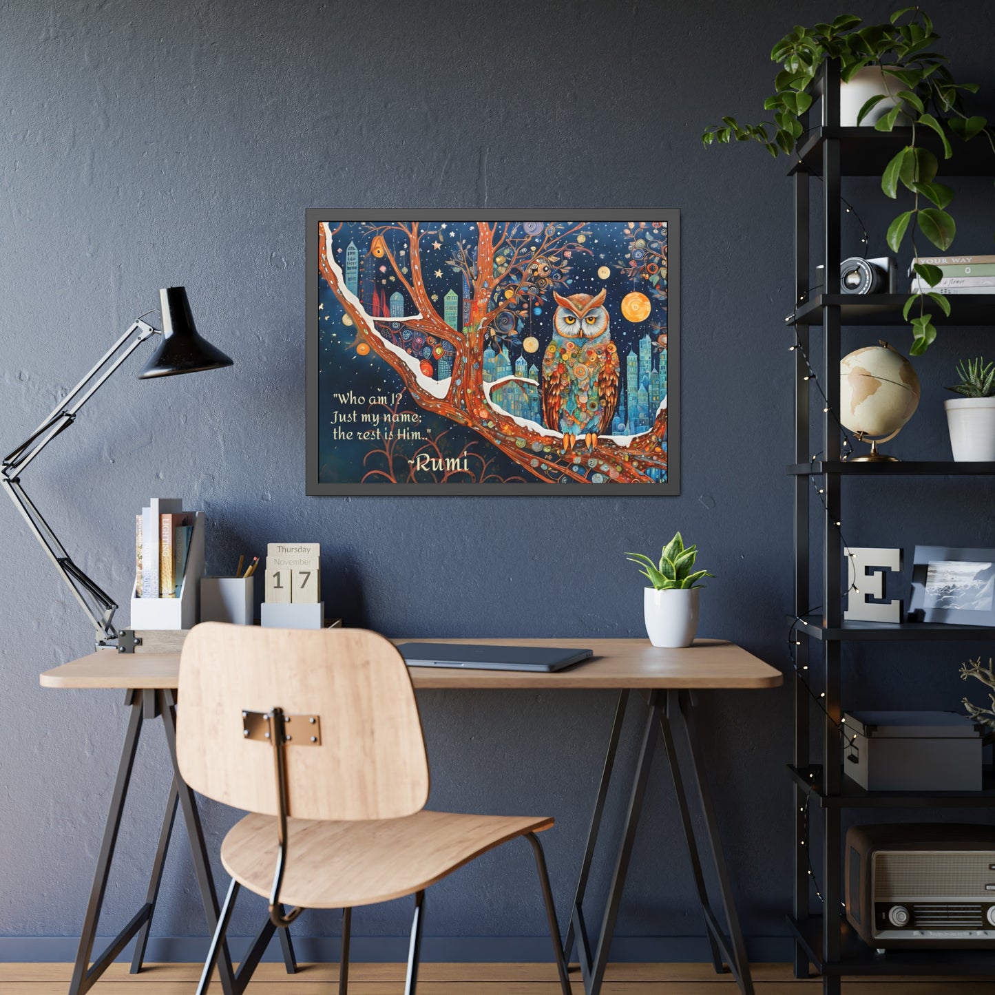 Framed Owl Rumi quote spiritual Owl Poster art by Fairyhill Studio