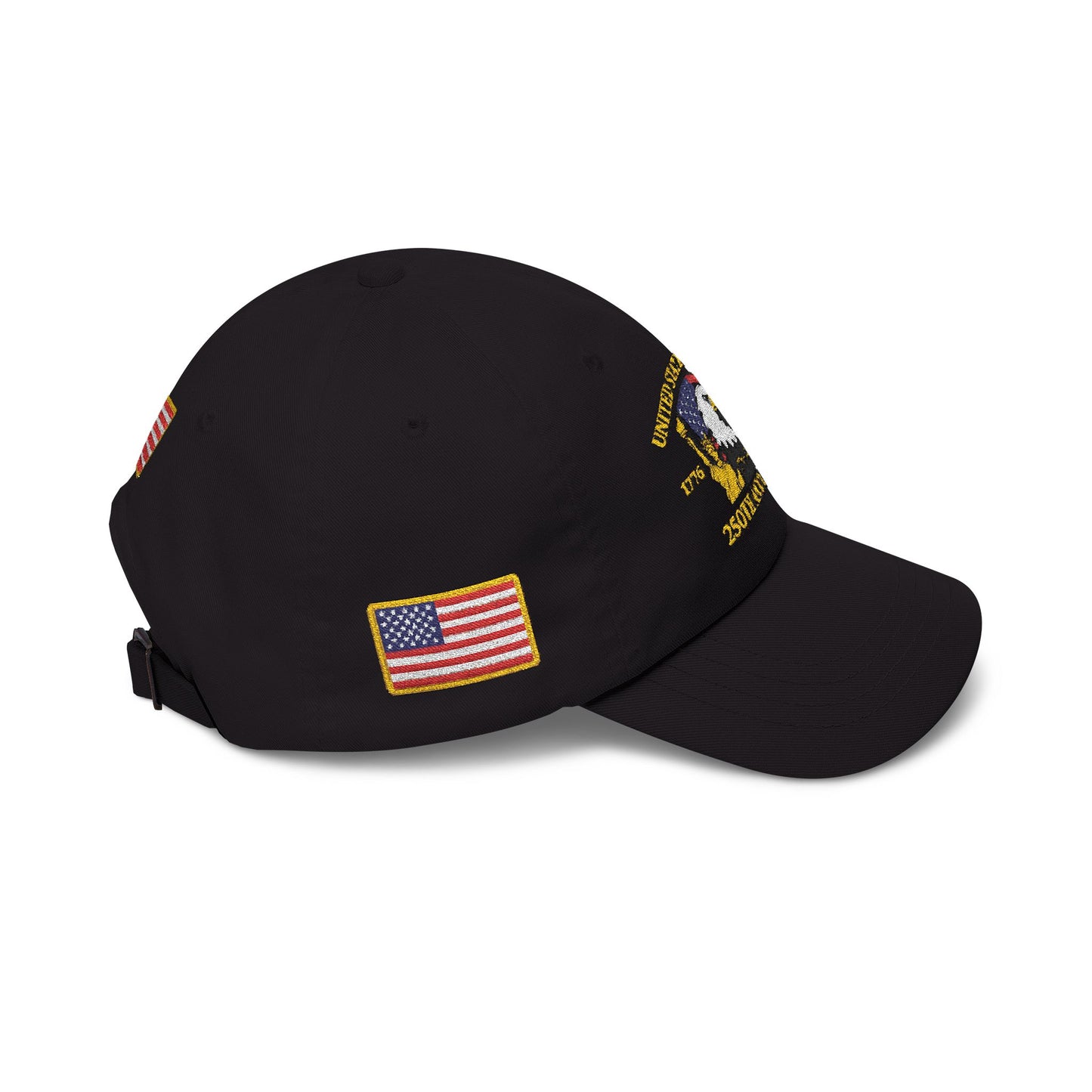 250th Anniversary USA Flag Patch Hat – Embroidered Gold Border Edition (1776–2026) – Classic White Baseball Hat