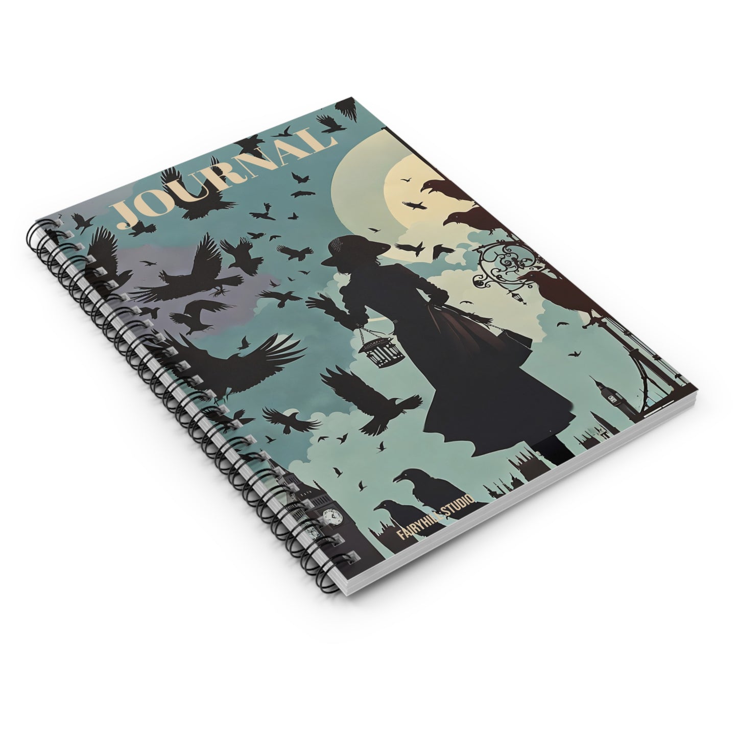 Spiral Notebook - Lady with Crows in London Alfred Hitchcock Movie Theme