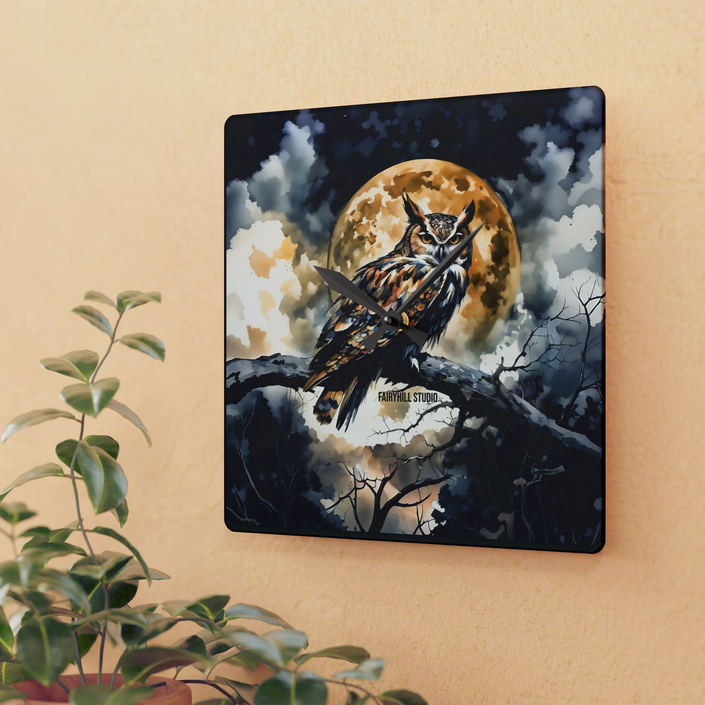 Acrylic Wall Clock Midnight Owl /Art