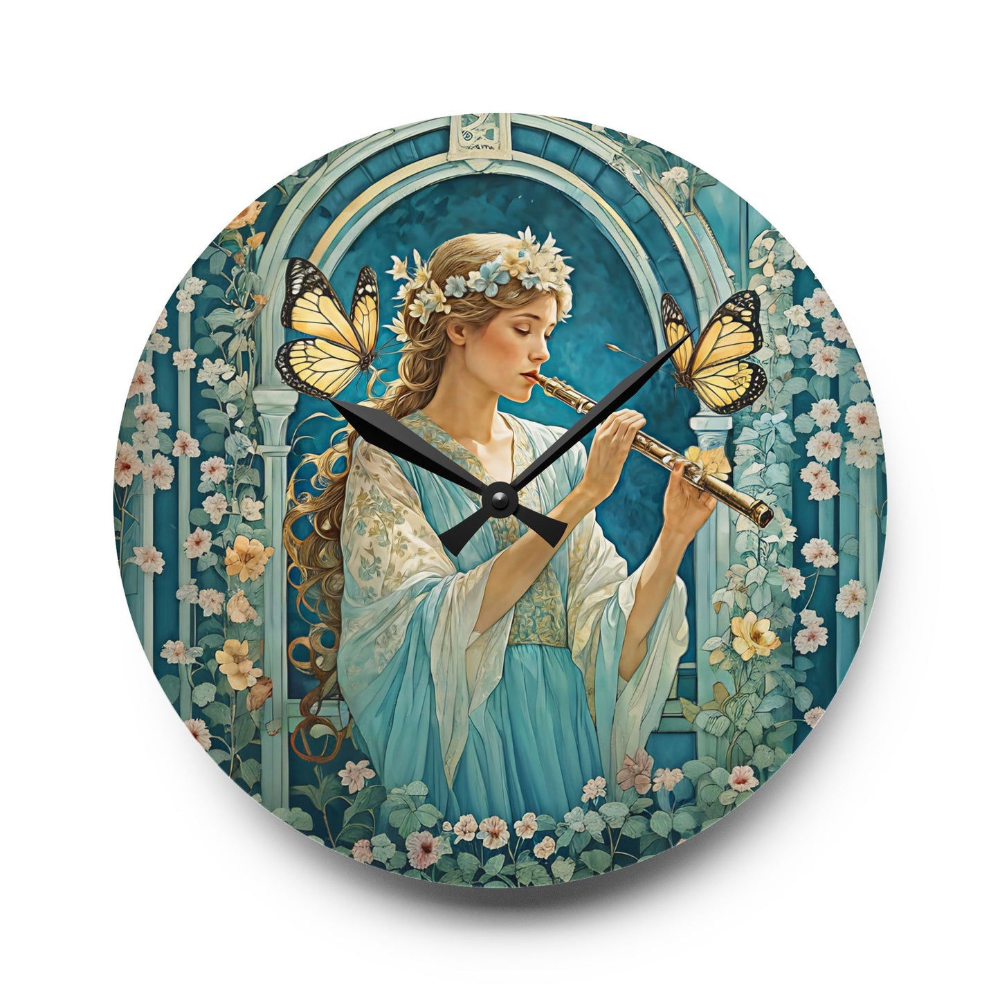 Butterfly / Flute player Acrylic Wall Clock