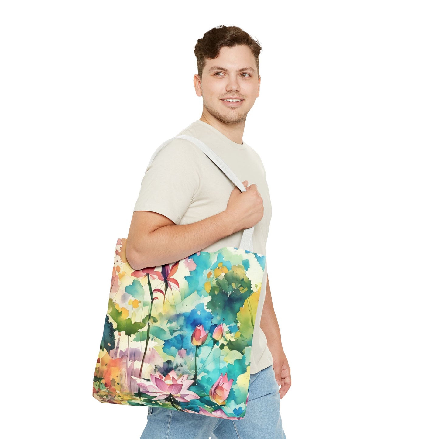 Tote Bag  with lotus flower art(AOP)