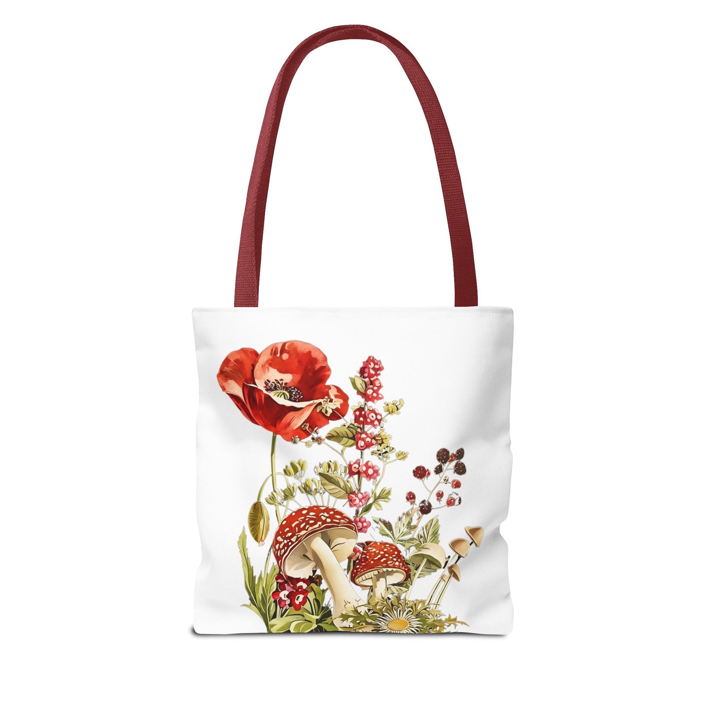 Tote Bag - Red Poppies and Amanita Muscaria Mushrooms Art Print