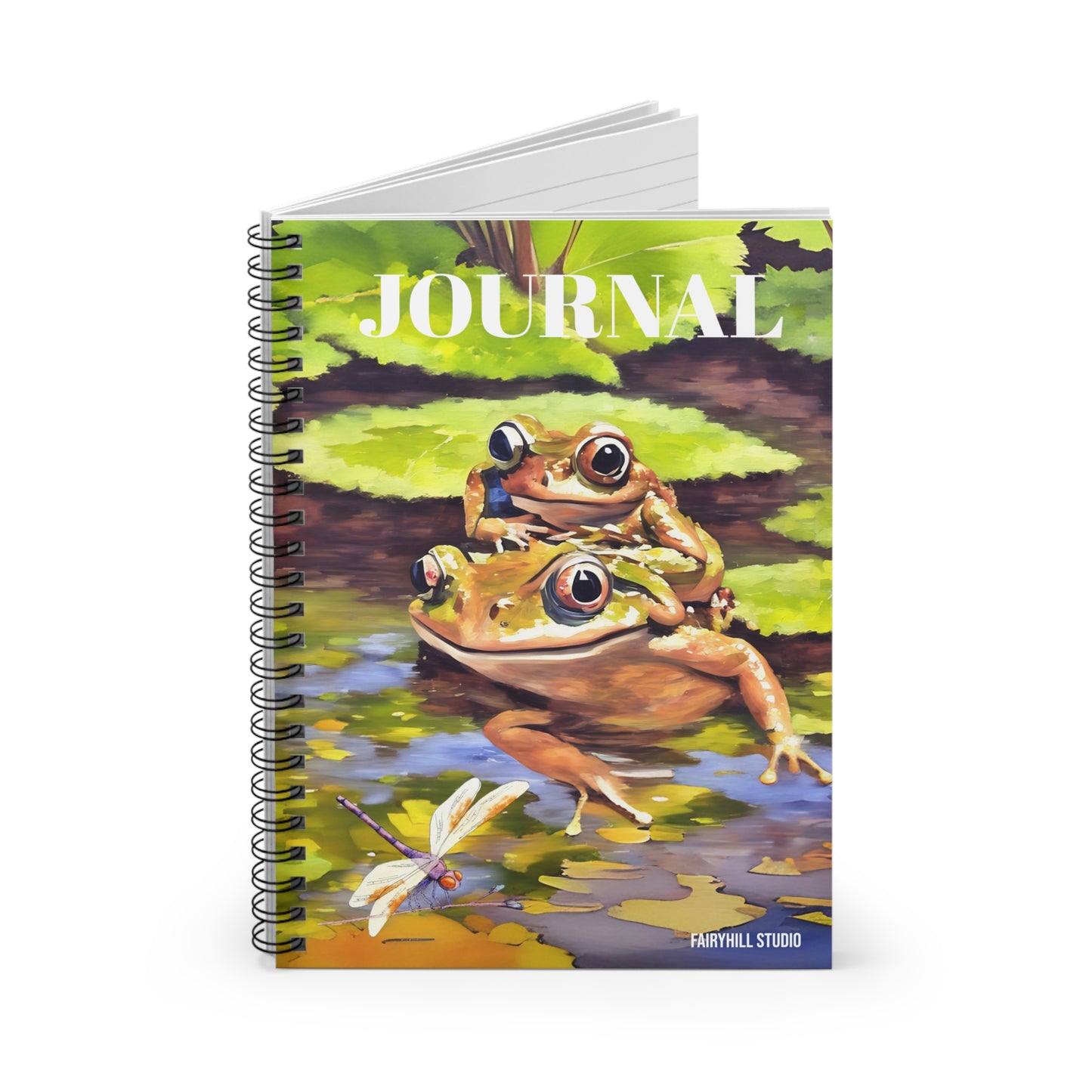 Spiral Notebook - Frogs and a Dragonfly in a Pond
